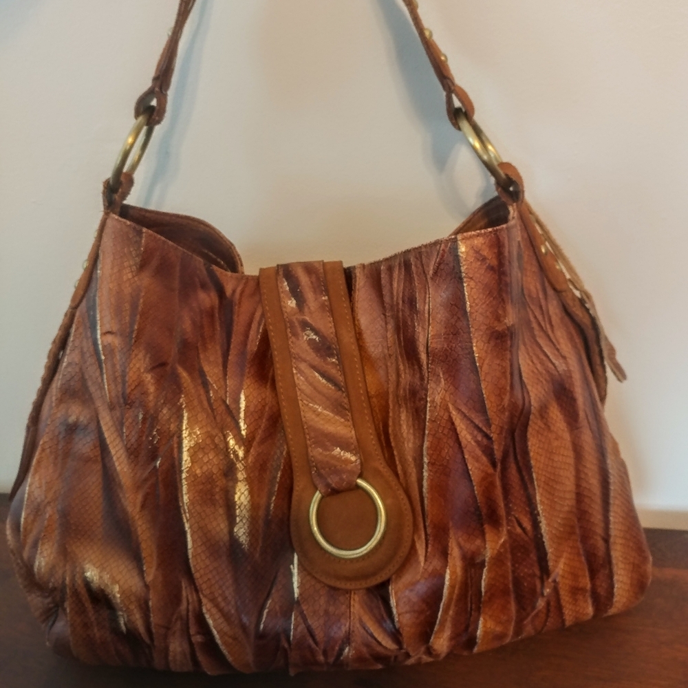 Charlie Lapson Snake Print Leather Hobo Bag